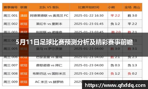 5月11日足球比赛预测分析及精彩赛事前瞻